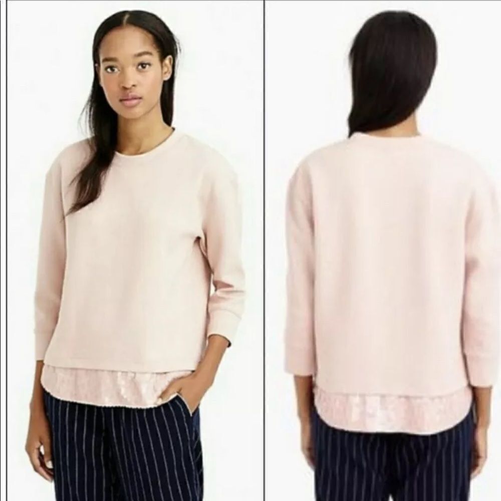 J. Crew Blush Pink Sequin-Trim Sweatshirt B7027 S Small